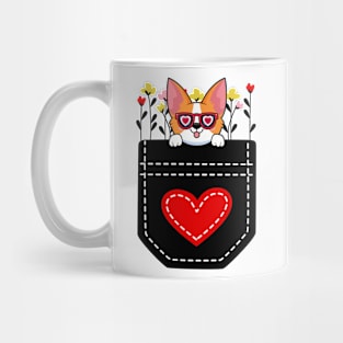 Cute Dog Red Heart Flowers Pocket Mug